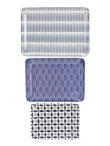 Goodhomes Melamine Serving Trays Set of 3 Different Sizes, Blue Printed Design Mt126, Rectangular. - Image 5