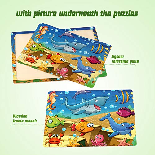 SYNARRY Wooden Jigsaw Puzzles for Kids Age 3-5 Year Old, 4 Pack 24-40 Pieces Preschool Educational Learning Toys Gift Set for Children Boys and Girls, Sea Life, Insects, Animals, Dinosaurs Themes - Image 3