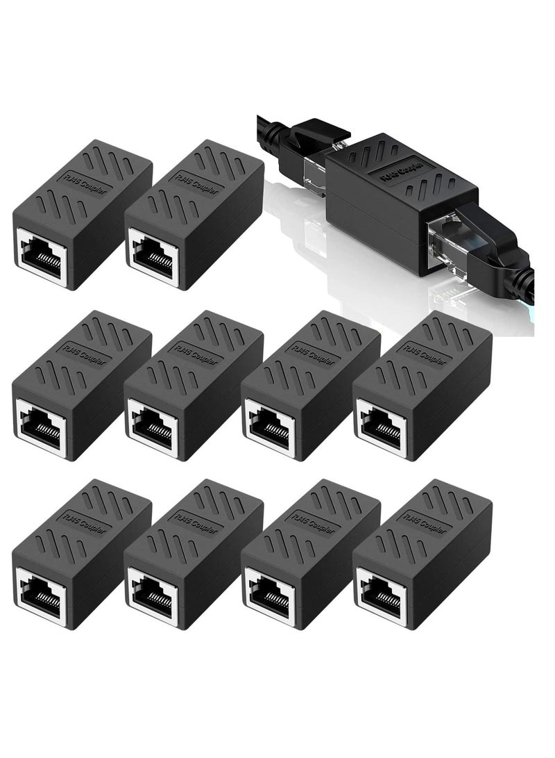 RJ45 Coupler, 10 Pack in Line Coupler Cat7/ Cat6/ Cat5e Ethernet Cable Extender Adapter Female to Female, Network Cable Coupler Female to Female (Black) - Image 2