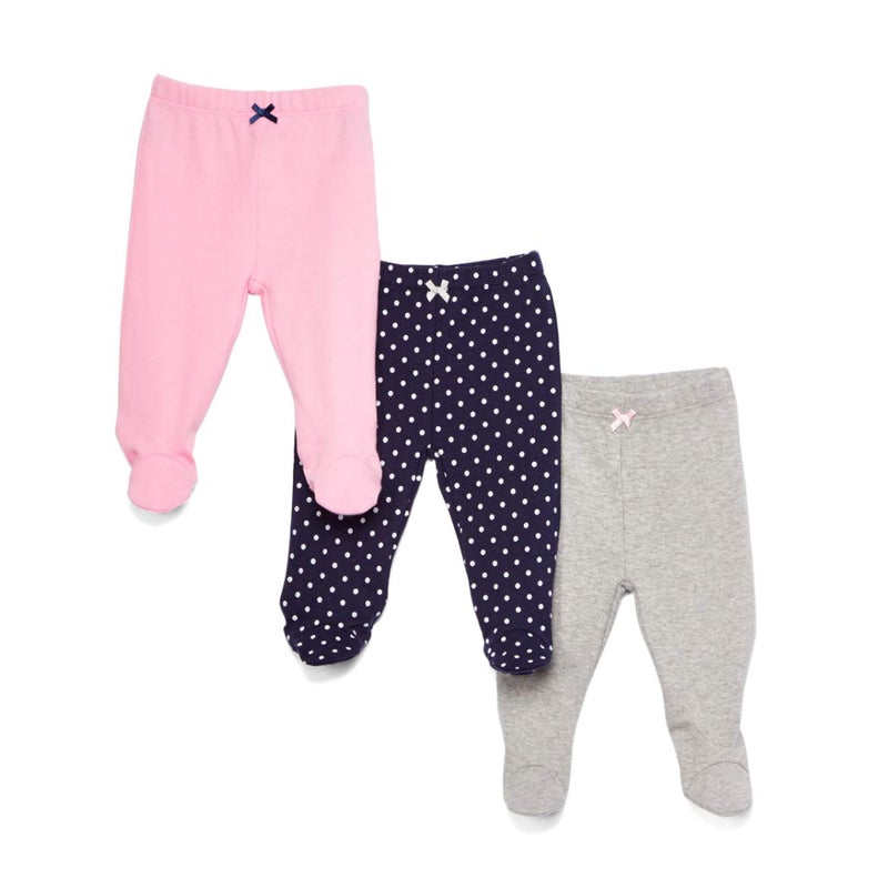 Spasilk Spasilk Baby Girls Cotton Pull on Footie Pants Leggings with Feet Pack of 3 Pink Gray