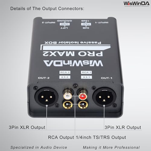 WisWinDa Pro Max2 2Channels XLR/RCA/TS/TRS Passive Hum Eliminator Box for Audio Equipments Ground Loop Isolator Noise Filter for Different Audio Systems Using (WDISO-Pro Max2) - Image 4