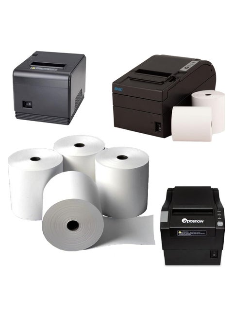 ورق حراري ممتاز 80 × 80 مم حتى لفة استلام لطابعة EPOS ، محطة نقاط البيع ، ماكينة تسجيل المدفوعات النقدية (حزمة 5 لفات)