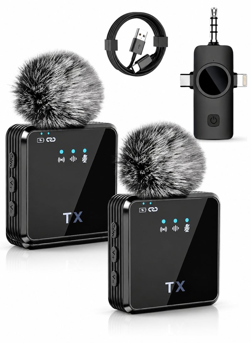 AFQIX Wireless Lavalier Microphone,3 in 1 Microphone for iPhone Android Camera, 2.4G Noise Reduction Mini Lapel Mic, Wireless Microphone for Video Recording, Interview, Vlog, YouTube, TikTok Live Streaming - Image 1