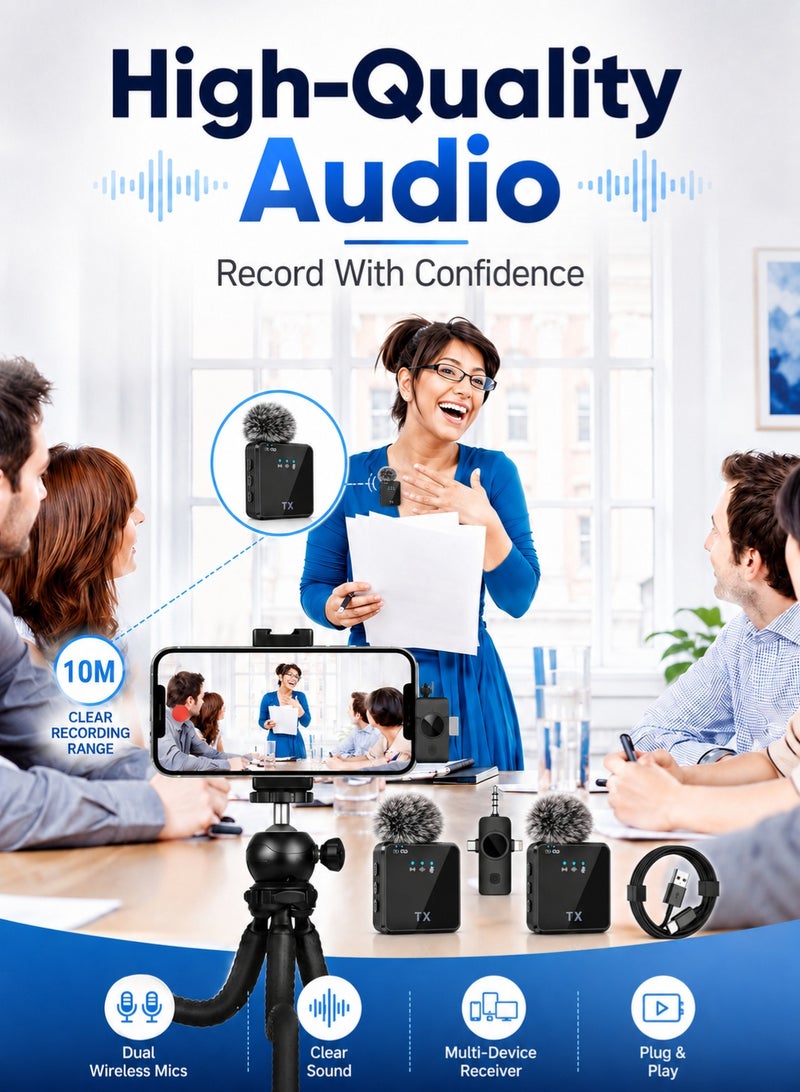 AFQIX Wireless Lavalier Microphone,3 in 1 Microphone for iPhone Android Camera, 2.4G Noise Reduction Mini Lapel Mic, Wireless Microphone for Video Recording, Interview, Vlog, YouTube, TikTok Live Streaming - Image 2