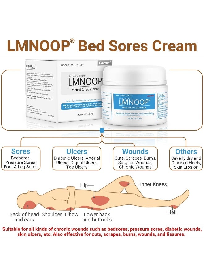 LMNOOP Pressure Sore Cream, 24-Hour Infection Protection Cream for Bed Sore, Diabetic Wounds, Venous Foot, Leg Ulcers cuts, scrapes, and Burns - Image 2