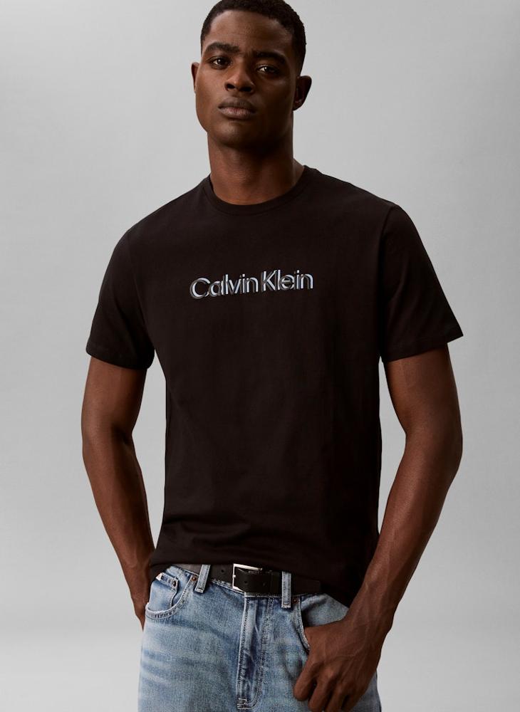 CALVIN KLEIN Textured Graphic Logo T-Shirt - Image 4