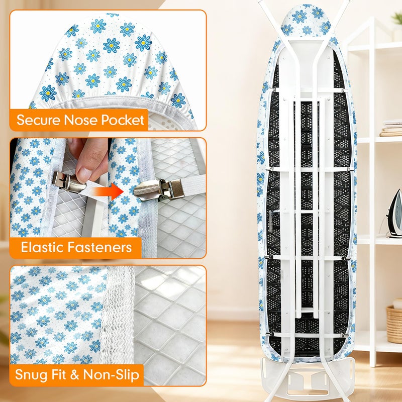 Dalykate Ironing Board Cover and Pad, 18x49 Extra Wide Thick Iron Padding, Scorch & Stain Resistant Ironing board cover, Heavy Duty Iron Board Padded with Adjustable Fasteners Durable Elastic Edge, Daisy - Image 5