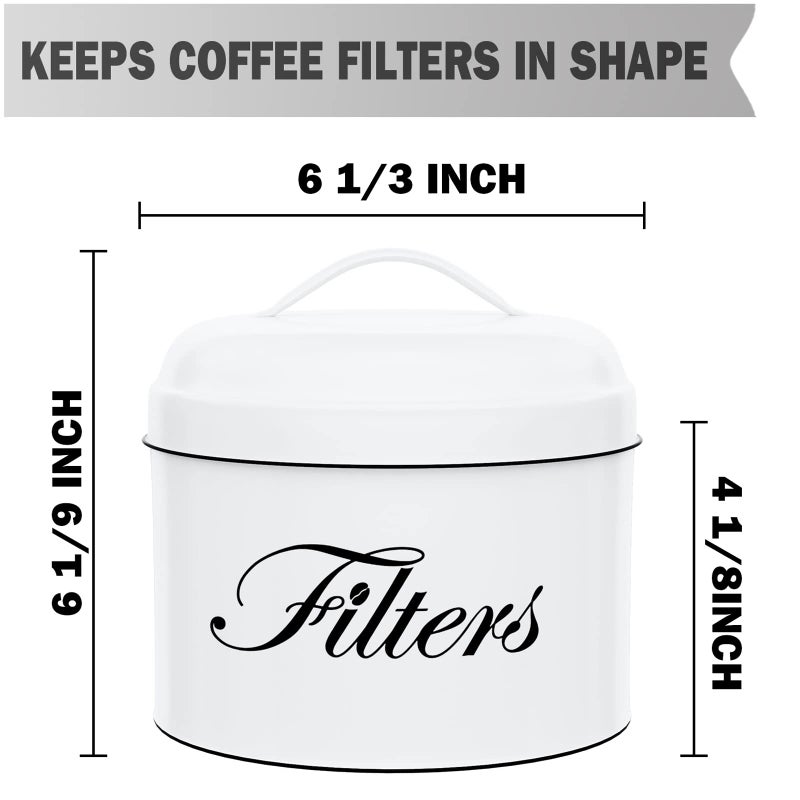 CORTNK Coffee Filter Holder White Basket Coffee Filter Storage With Lid Round Coffee Filter Container For Counter Rustic Farmhouse Coffee Bar Accessories Decor (White) - Image 3