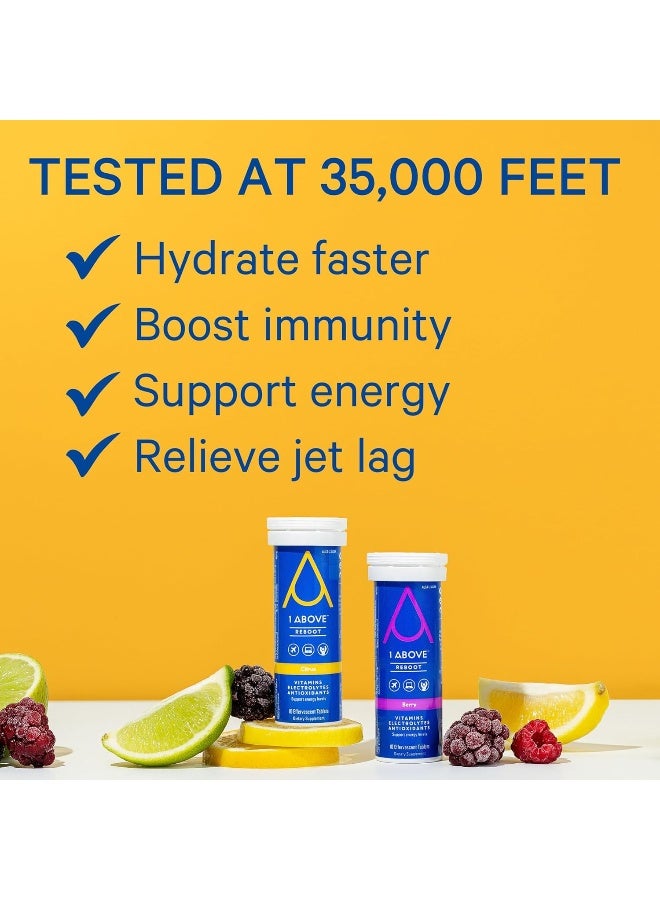 1Above أقراص مشروب فوّار مضاد لآثار السفر بالطائرة. مضاد أكسدة فائق - بيكنوجينول + فيتامينات + إلكتروليتات للسفر والعمل والحفلات. 20 حبة (2 أنبوب) توت - Image 2