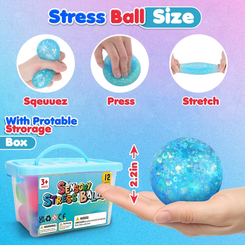 Lemostaar Stress Balls Fidget Sensory Toys: 12 Pack Squishy Stress Balls for Kids 3-12 - Hand Therapy Sensory Ball with Nervousness Pressure Relief - Squeeze Stress Toys Bulk - Classroom Prize Gift for Student - Image 3