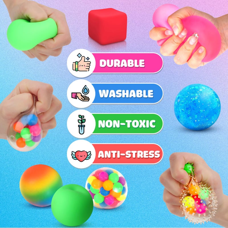Lemostaar Stress Balls Fidget Sensory Toys: 12 Pack Squishy Stress Balls for Kids 3-12 - Hand Therapy Sensory Ball with Nervousness Pressure Relief - Squeeze Stress Toys Bulk - Classroom Prize Gift for Student - Image 5