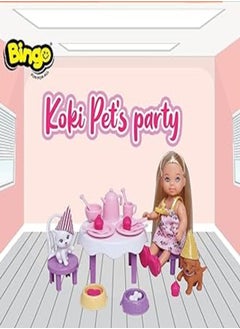 Bingo Bingo Pets Party Koki Doll with Pets, 16 Pieces - Multi Color 