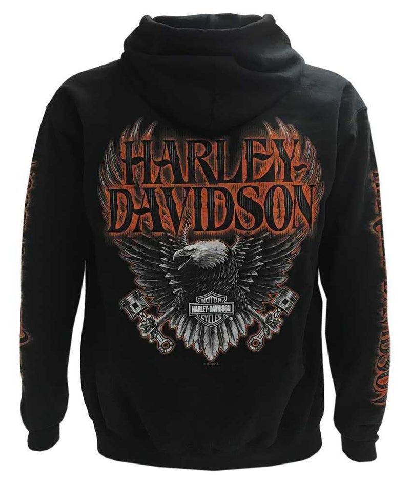 HARLEY DAVIDSON هودي بقلنسوة هارلي-ديفيدسون للرجال مع شعار النسر، أسود (XL) - Image 2