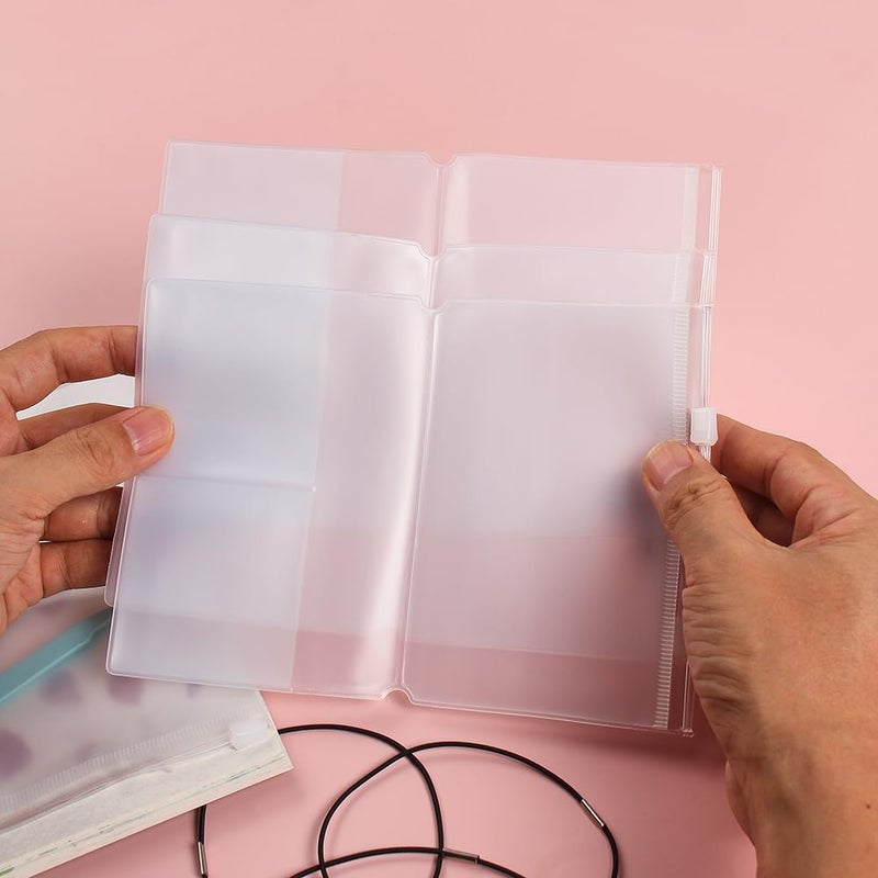Dwpetzo Clear Zipper Pocket for Travelers Notebook, 4 Insert Passport Size Pouch Refill with 4 Elastic Bands for TN Accessories Paper Card Holder - Image 3