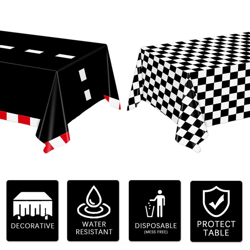 Oigco 4 Pack Racing Car Tablecloth - Race Car Birthday Party Decorations Racetrack Rectangular Tablecloth - Checkered Table Cover for Two Fast Birthday Decor, 54 x 108 Inch - Image 5
