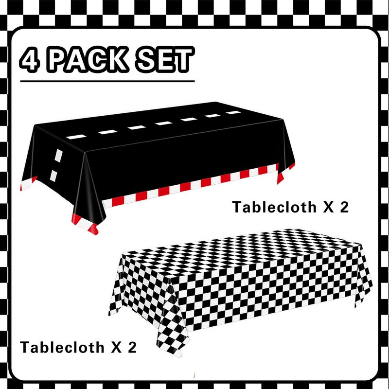 Oigco 4 Pack Racing Car Tablecloth - Race Car Birthday Party Decorations Racetrack Rectangular Tablecloth - Checkered Table Cover for Two Fast Birthday Decor, 54 x 108 Inch - Image 2