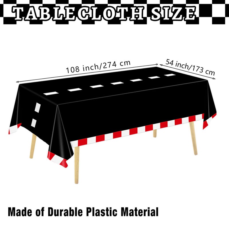 Oigco 4 Pack Racing Car Tablecloth - Race Car Birthday Party Decorations Racetrack Rectangular Tablecloth - Checkered Table Cover for Two Fast Birthday Decor, 54 x 108 Inch - Image 3