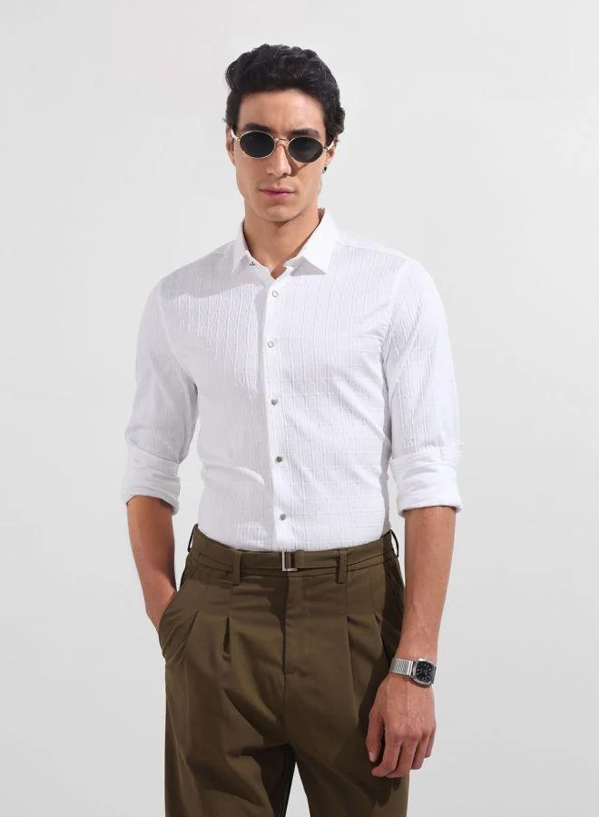 The Indian Garage Co Men Regular Fit Textured Cutaway Collar Full Sleeves Shirt