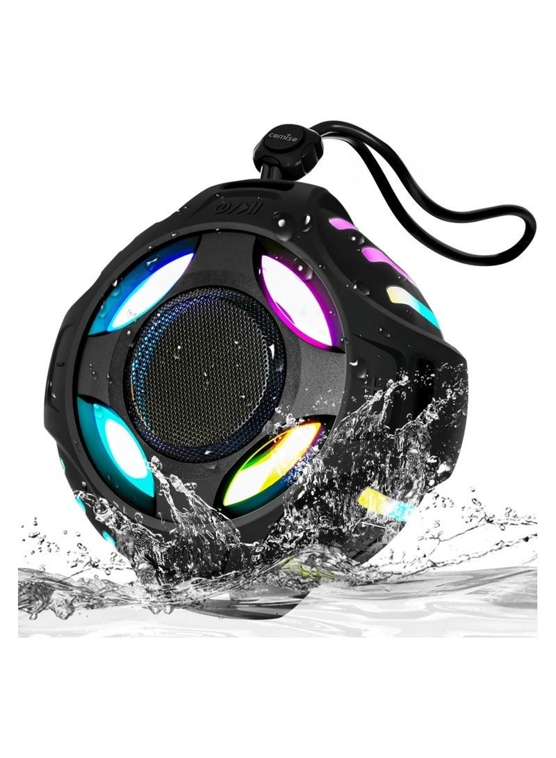 Bluetooth Shower Speaker, Portable Bluetooth Speakers, IPX7 Waterproof Wireless Speaker with LED Light, Floating, 2000mAh, True Wireless Stereo for Kayak, Beach, Gifts for unisex -Black - Image 1