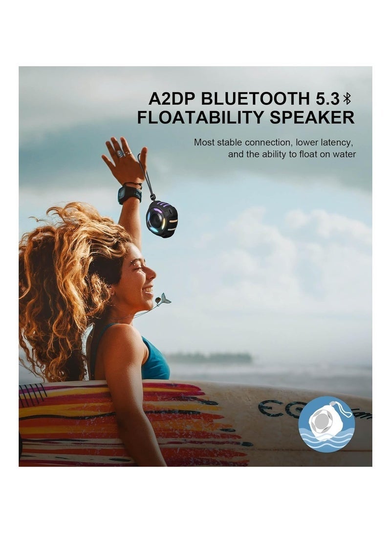 Bluetooth Shower Speaker, Portable Bluetooth Speakers, IPX7 Waterproof Wireless Speaker with LED Light, Floating, 2000mAh, True Wireless Stereo for Kayak, Beach, Gifts for unisex -Black - Image 5
