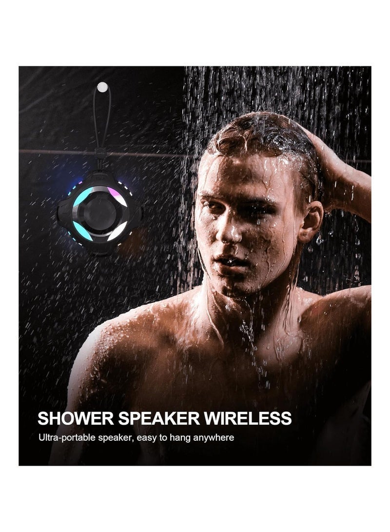 Bluetooth Shower Speaker, Portable Bluetooth Speakers, IPX7 Waterproof Wireless Speaker with LED Light, Floating, 2000mAh, True Wireless Stereo for Kayak, Beach, Gifts for unisex -Black - Image 4