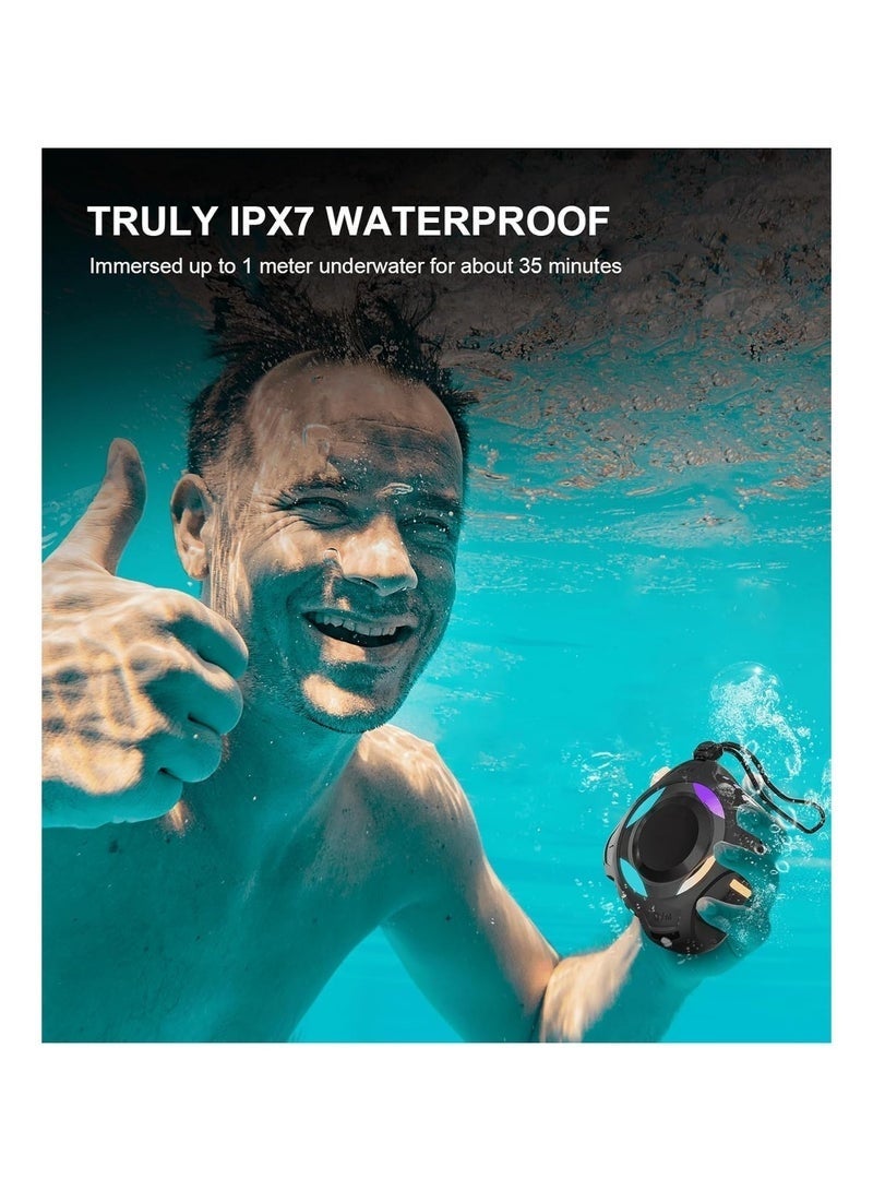 Bluetooth Shower Speaker, Portable Bluetooth Speakers, IPX7 Waterproof Wireless Speaker with LED Light, Floating, 2000mAh, True Wireless Stereo for Kayak, Beach, Gifts for unisex -Black - Image 3