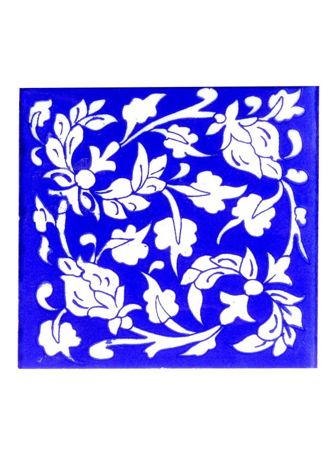 Shiv Kripa Blue Pottery Home Decor Tile Ceramic High Lighter Wall Tiles 4 x 4 Inch Set of 6 Tiles (Blue & White) - Image 2