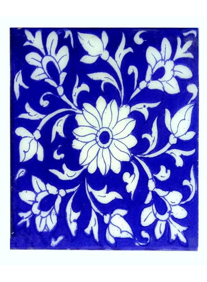 Shiv Kripa Blue Pottery Home Decor Tile Ceramic High Lighter Wall Tiles 4 x 4 Inch Set of 6 Tiles (Blue & White) - Image 3