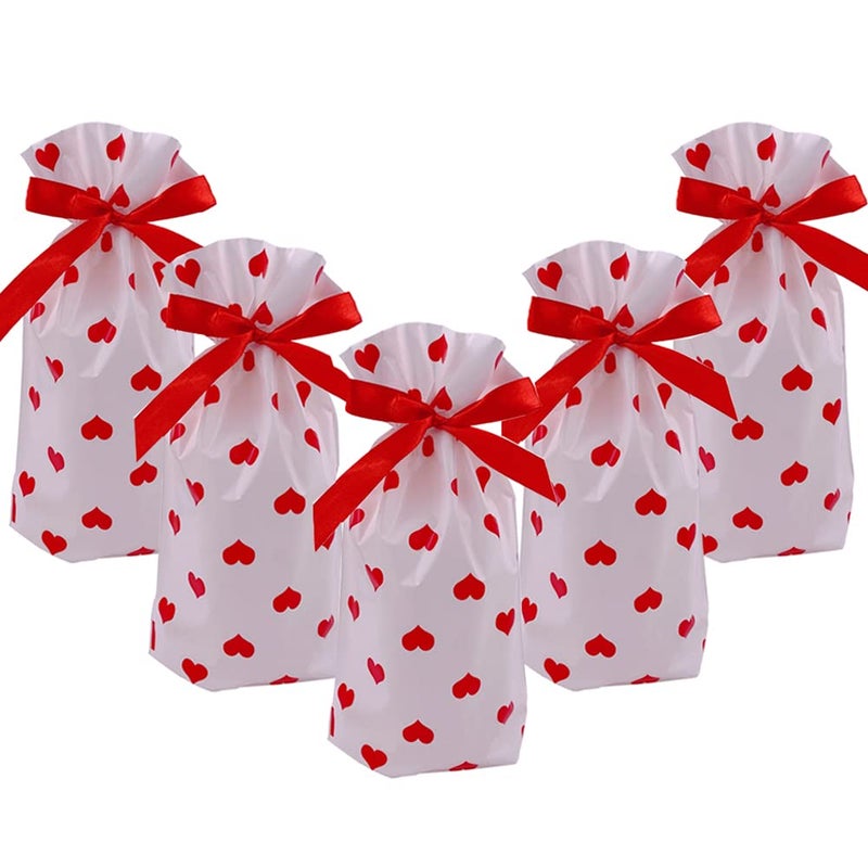 Enjonar 24pcs Treat Bags Party Favor Bags Love Plastic Drawstring Gift Bag Red Heart Bag Gift Wrapping Package for Candies Goodies - Image 1