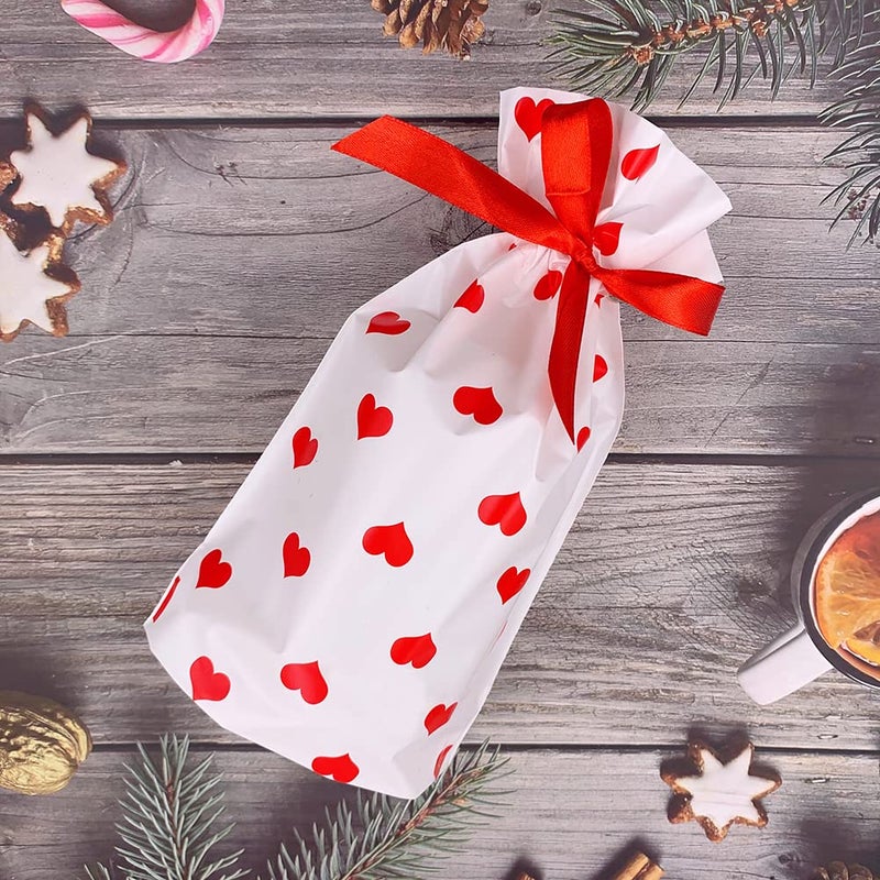 Enjonar 24pcs Treat Bags Party Favor Bags Love Plastic Drawstring Gift Bag Red Heart Bag Gift Wrapping Package for Candies Goodies - Image 2