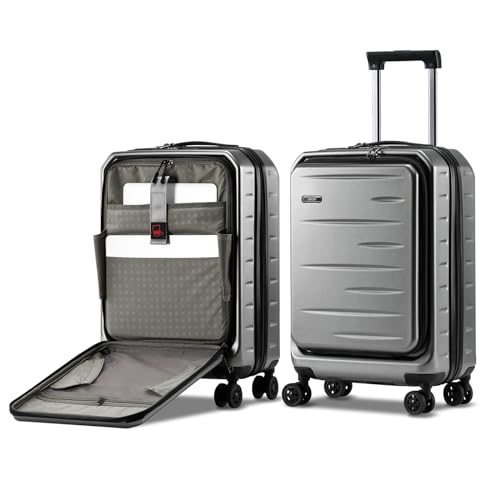CENSIEN Carry On Luggage 22×14×9 Airline Approved, 20 Inch Lightweight ABS+PC Hard Shell Suitcases with Front Pocket, Spinner Wheels, TSA Lock (Dark Gray, 1PC) - Image 1