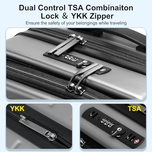 CENSIEN Carry On Luggage 22×14×9 Airline Approved, 20 Inch Lightweight ABS+PC Hard Shell Suitcases with Front Pocket, Spinner Wheels, TSA Lock (Dark Gray, 1PC) - Image 5