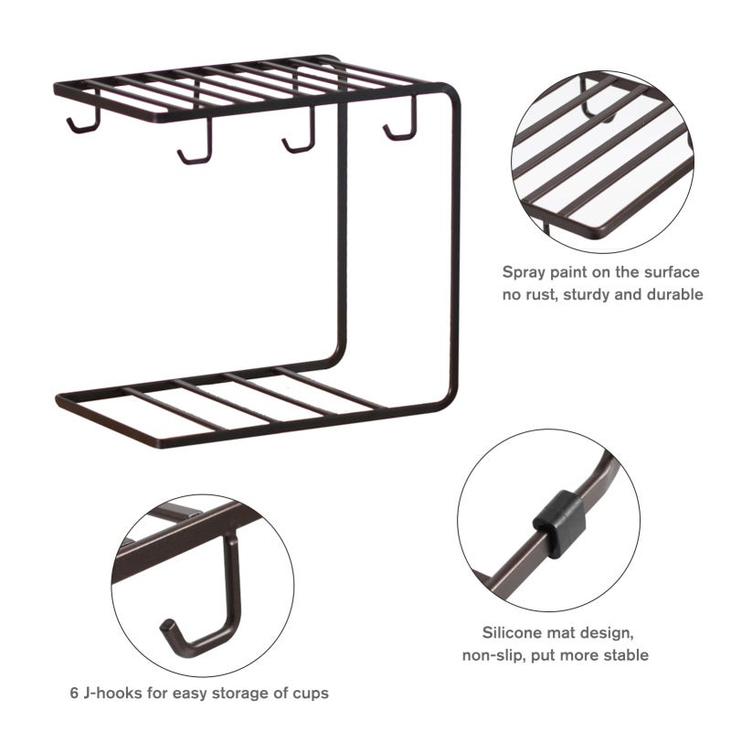 Mug Holder Stand for Mug 6 Hooks Coffee Mug Rack Cup Display Hanger Rack Home Storage Mug Hooks Countertop Organizer for Mugs - Image 2