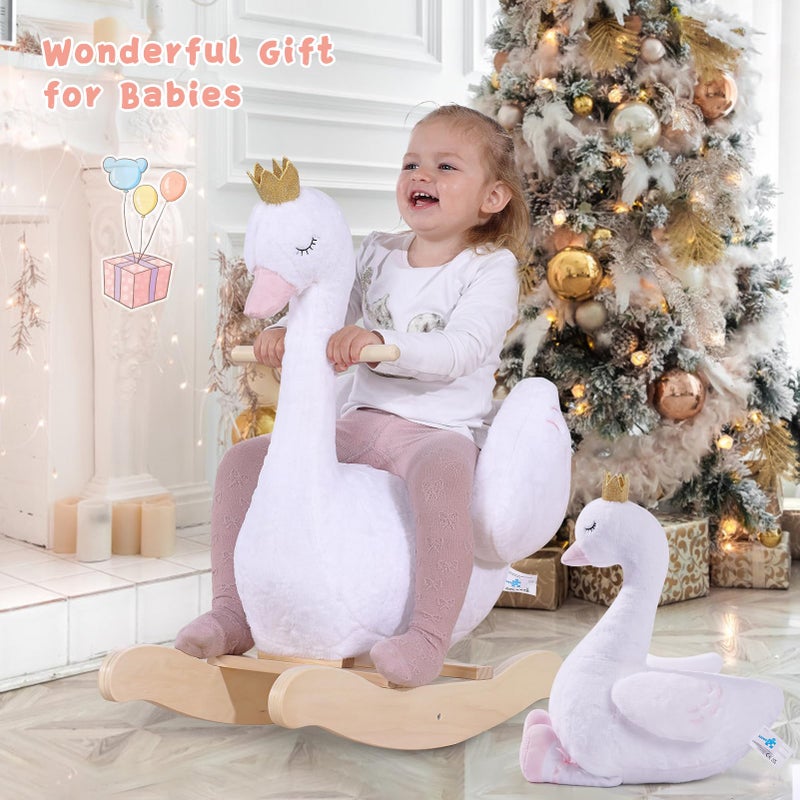 labebe Kids Rocking Horse White Swan with Little Plush Doll Toys Stuffed Animal Wooden Rocker for Children 6 Months Boys and GirlsNursery Christmas Birthday Gift Rocking Swan with Doll - Image 3