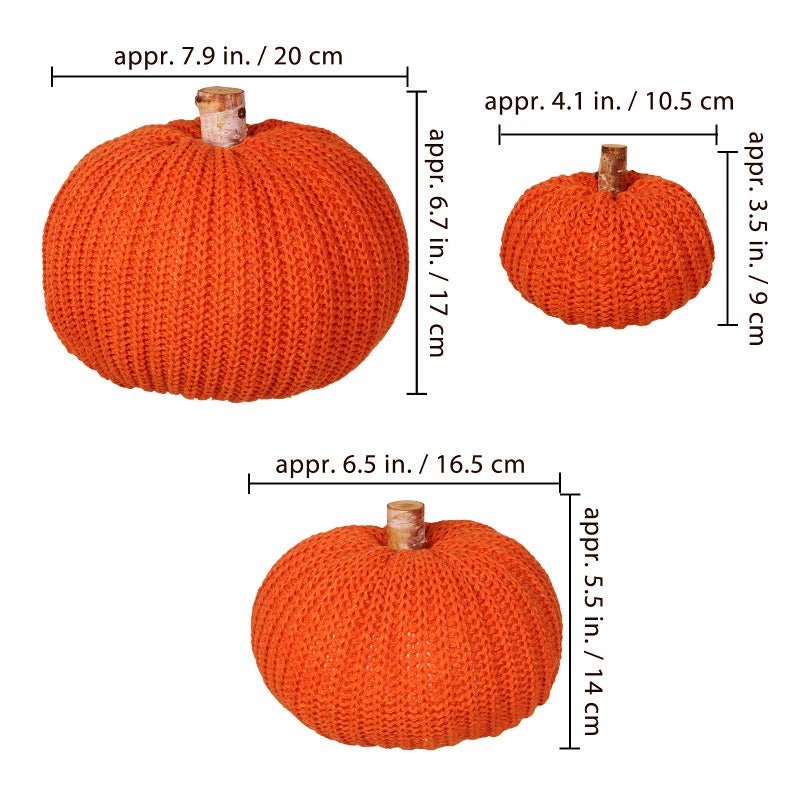 Winlyn Set of 3 Faux Fall Decorative Orange Pumpkins Crochet Pumpkins Knit Pumpkins Foam Pumpkins for Rustic Farmhouse Thanksgiving Harvest Halloween Wedding Table Centerpiece Mantel Kitchen Decor  - Image 2