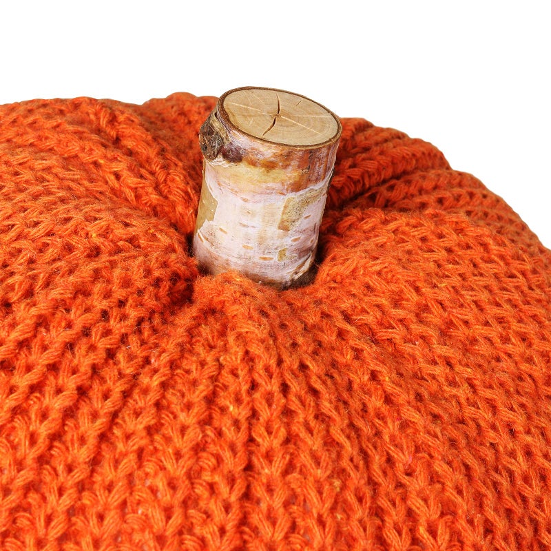 Winlyn Set of 3 Faux Fall Decorative Orange Pumpkins Crochet Pumpkins Knit Pumpkins Foam Pumpkins for Rustic Farmhouse Thanksgiving Harvest Halloween Wedding Table Centerpiece Mantel Kitchen Decor  - Image 4