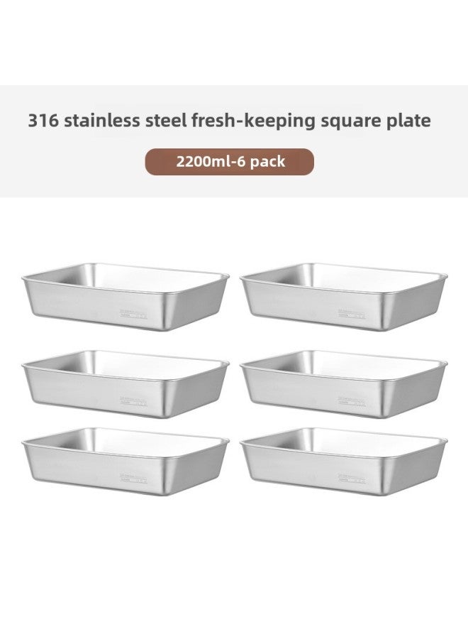 316 Stainless Steel Preservation Box Fruit Box Lunch Box Refrigerator Sealed Box Thickened Finishing Storage Box Freezer Box-Specifications:2200ml-6-piece Set [without Cap]  - Image 1