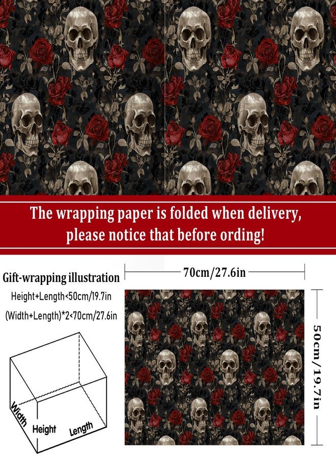 Whaline 12 Sheets Halloween Vintage Wrapping Paper - Not Roll - Rose Skull Skeleton Bats Gift Wrap Paper Folded Flat for DIY Crafts Gothic Holiday Horror Party, 19.7 x 27.6 Inch - Image 2