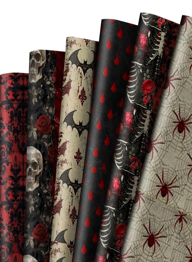 Whaline 12 Sheets Halloween Vintage Wrapping Paper - Not Roll - Rose Skull Skeleton Bats Gift Wrap Paper Folded Flat for DIY Crafts Gothic Holiday Horror Party, 19.7 x 27.6 Inch - Image 1