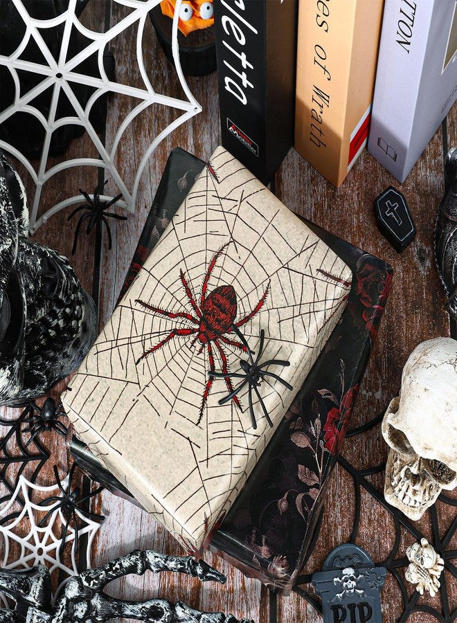 Whaline 12 Sheets Halloween Vintage Wrapping Paper - Not Roll - Rose Skull Skeleton Bats Gift Wrap Paper Folded Flat for DIY Crafts Gothic Holiday Horror Party, 19.7 x 27.6 Inch - Image 4