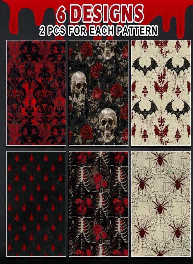 Whaline 12 Sheets Halloween Vintage Wrapping Paper - Not Roll - Rose Skull Skeleton Bats Gift Wrap Paper Folded Flat for DIY Crafts Gothic Holiday Horror Party, 19.7 x 27.6 Inch - Image 3