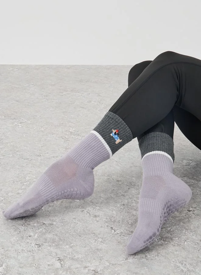 ستايلي Styli Color Block Silicon Base Yoga Socks with Puppy Print