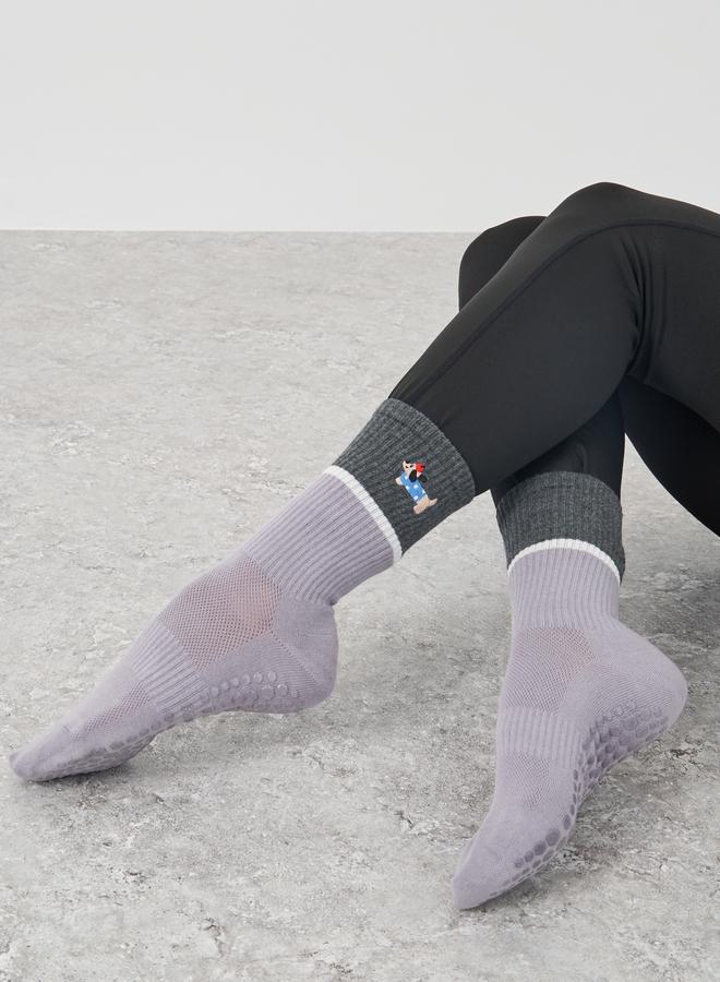 Styli Active Color Block Silicon Base Yoga Socks with Puppy Print - Image 1