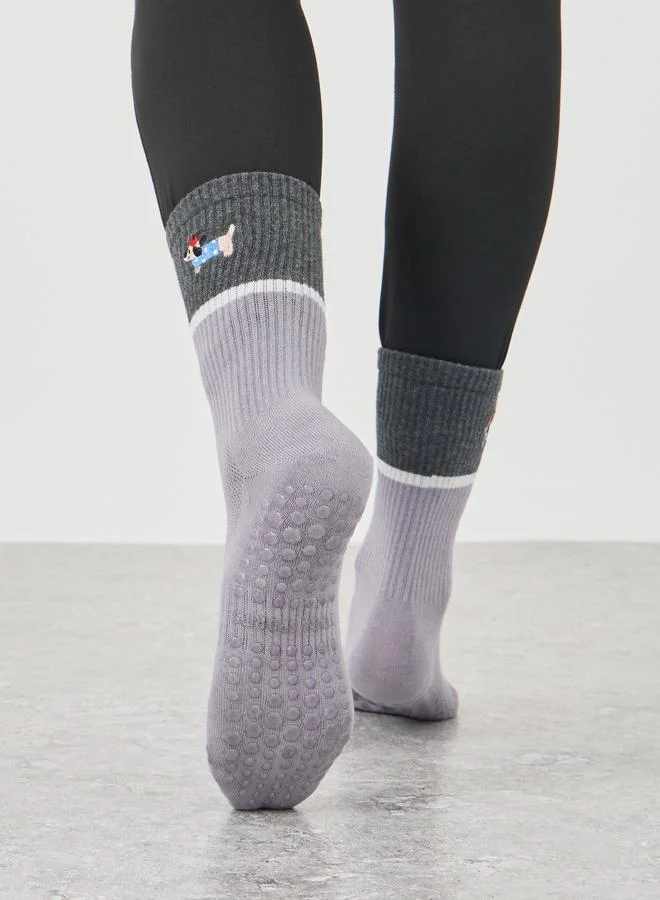 ستايلي Styli Color Block Silicon Base Yoga Socks with Puppy Print