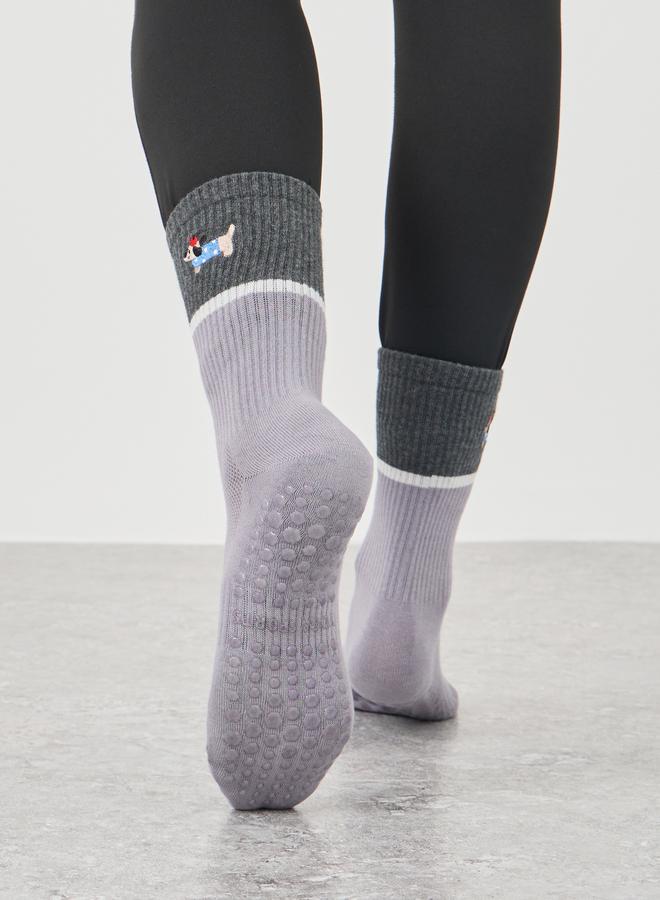 Styli Active Color Block Silicon Base Yoga Socks with Puppy Print - Image 2