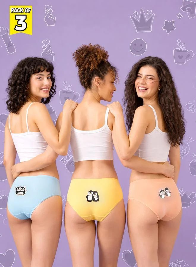 Clovia Pack of 3 - Mid Waist Hipsters - Cotton