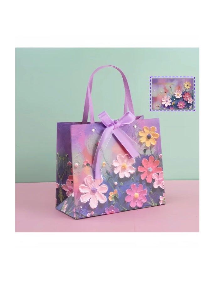 Color Gift Bag with Handle, Oil Painting Gift Paper Bags Medium Size Small Gift Bags Birthday Craft Paper Gift Bags for Presents,Birthdays, Mother's Day,Weddings, Party（25*12*22cm） - Image 1