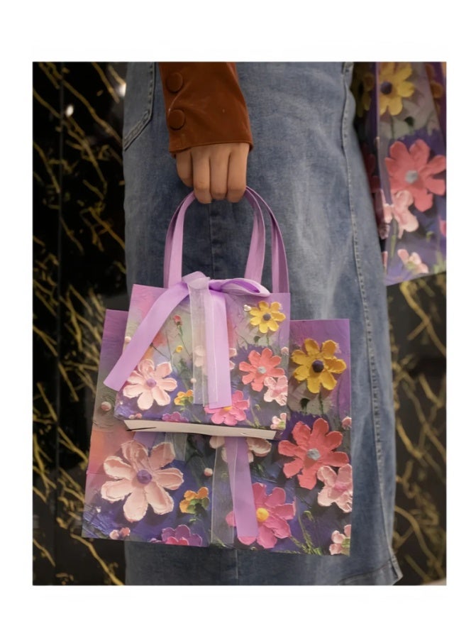 Color Gift Bag with Handle, Oil Painting Gift Paper Bags Medium Size Small Gift Bags Birthday Craft Paper Gift Bags for Presents,Birthdays, Mother's Day,Weddings, Party（25*12*22cm） - Image 2
