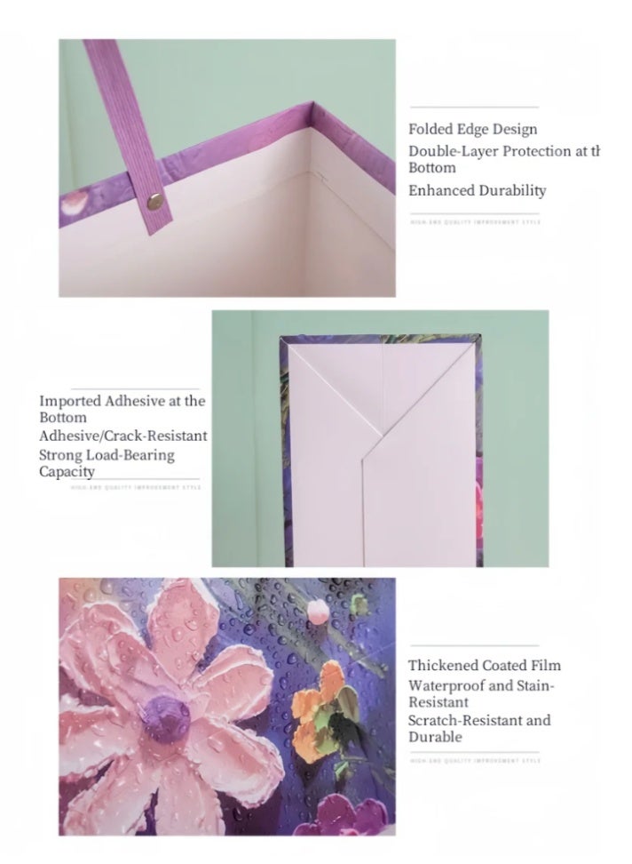 Color Gift Bag with Handle, Oil Painting Gift Paper Bags Medium Size Small Gift Bags Birthday Craft Paper Gift Bags for Presents,Birthdays, Mother's Day,Weddings, Party（25*12*22cm） - Image 4