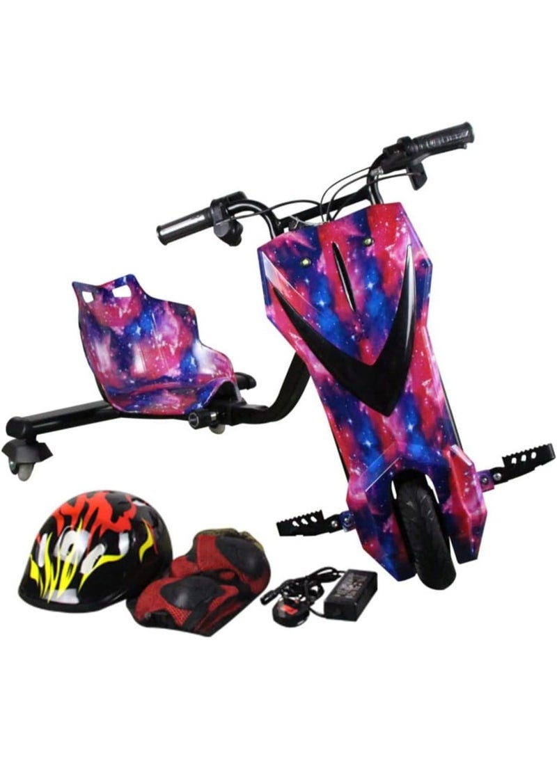 Large electric drift scooter for kids with Bluetooth music, 3 speed modes, LED lights and backlight